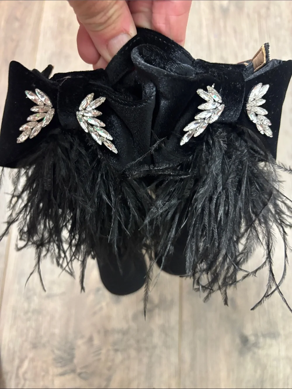 ANTONIO MELANI Black Feather Bow Platform Sandals